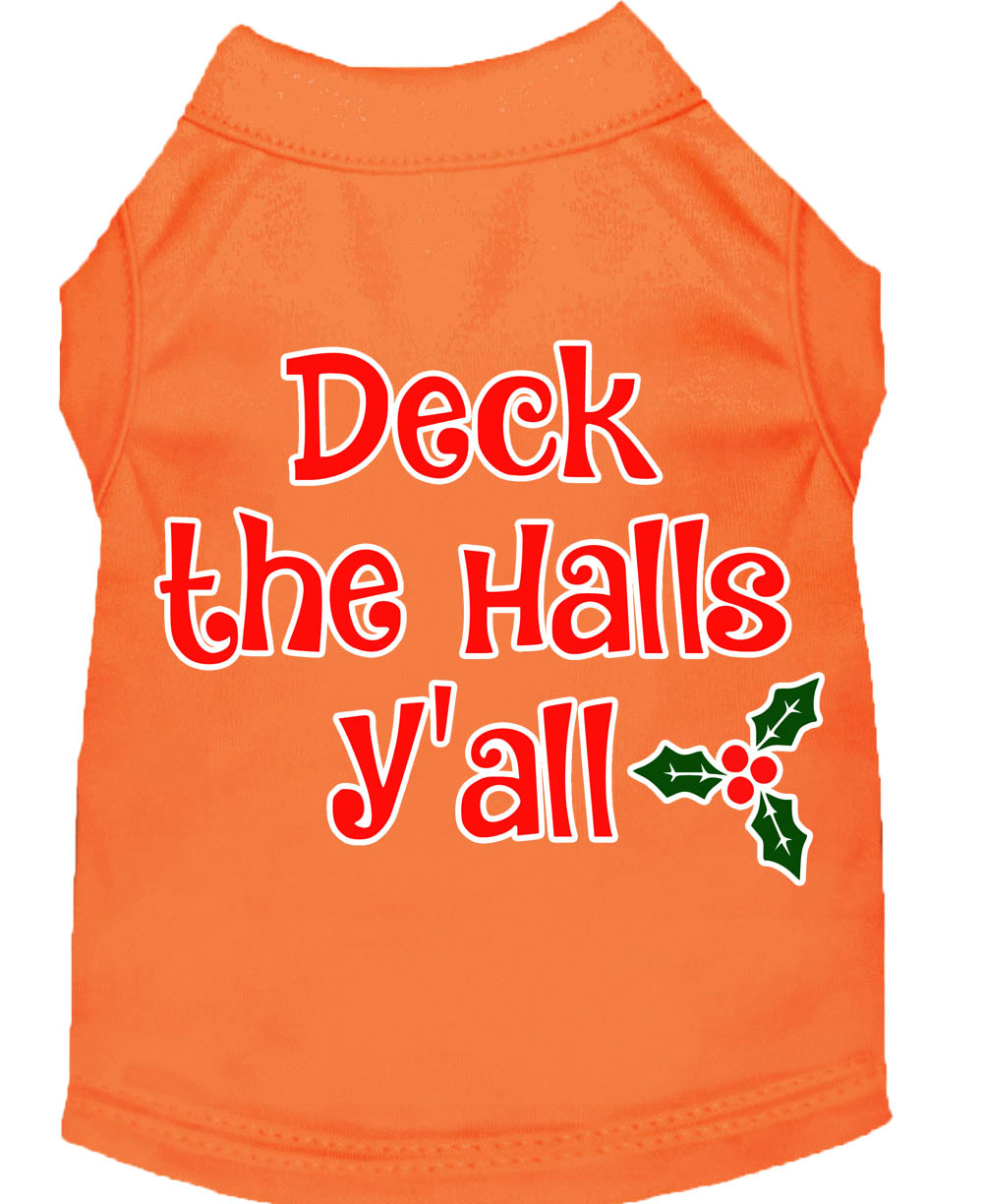 Deck the Halls Y'all Screen Print Dog Shirt Orange Lg